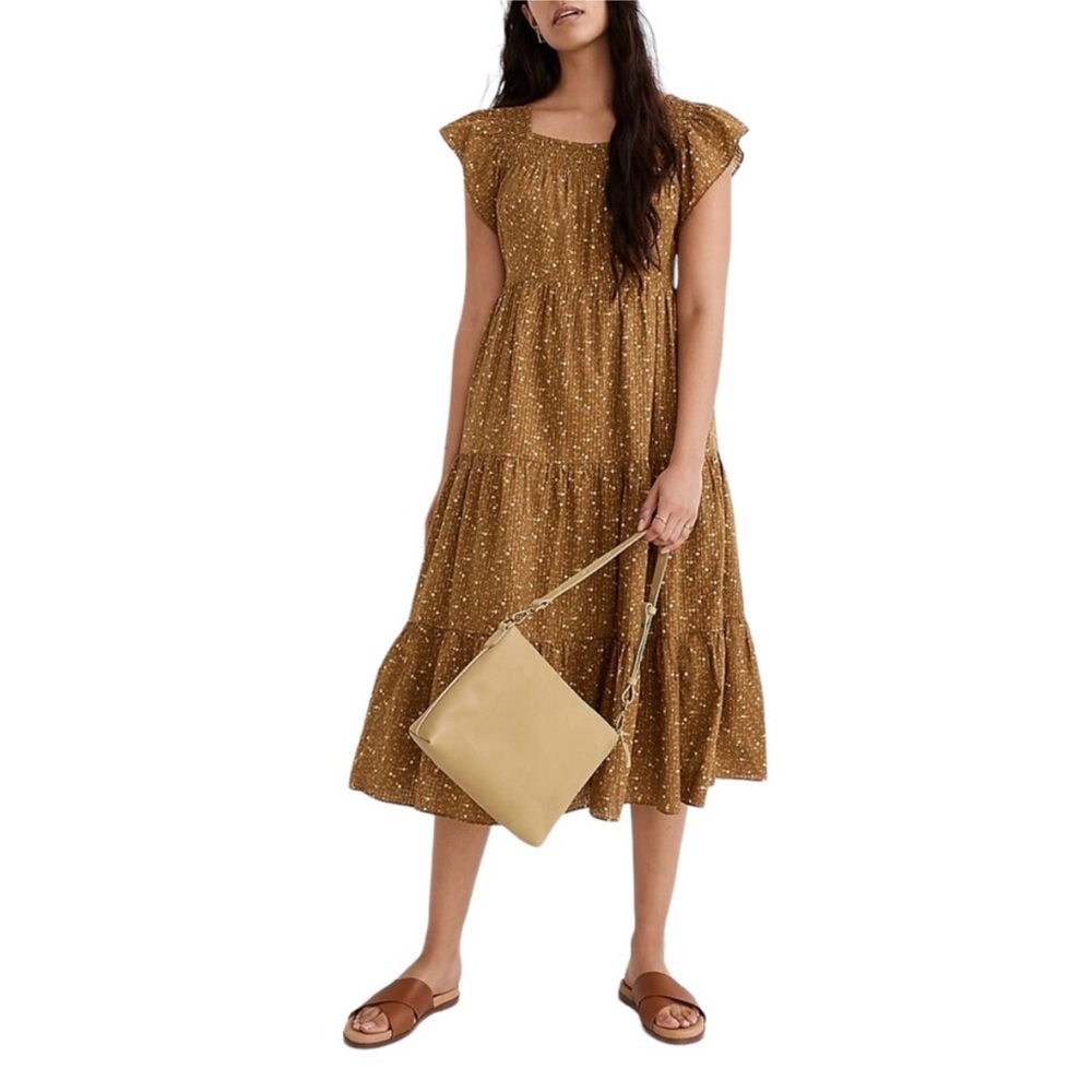 Madewell Ruffle sleeve tiered midi dress in Daisy Stitch Large